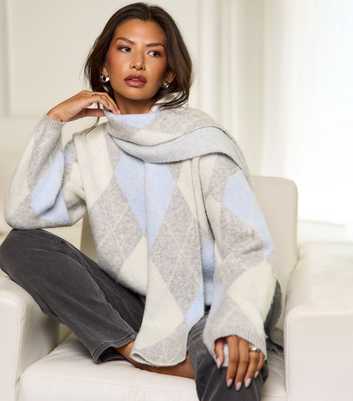 Gini London Multicolour Argyle Knit Scarf Jumper