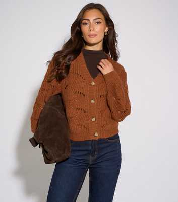 Gini London Tan Pointelle Knit Long Sleeve Cardigan