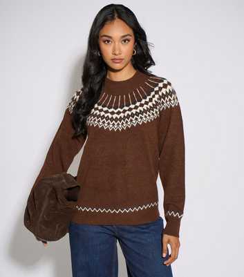 Gini London Brown Fair Isle Knitted Jumper