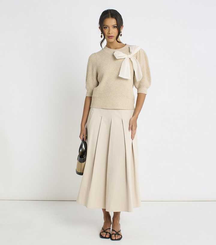 Gini London Light Brown Bow Knitted Jumper