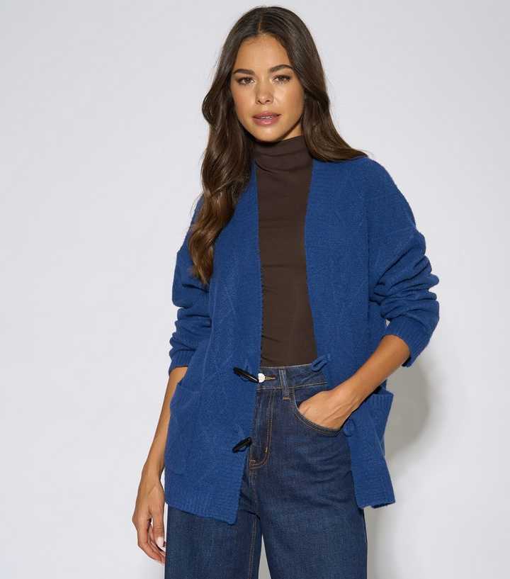 Gini London Blue Diamond Pattern Button Front Cardigan