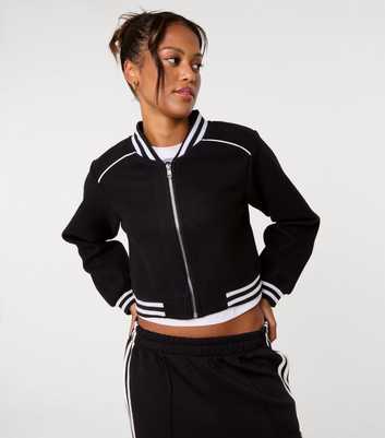 Pink Vanilla Black Striped Trim Bomber Jacket