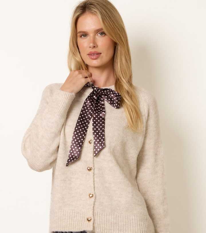Blue Vanilla Oatmeal Polka Dot Bow Tie Cardigan