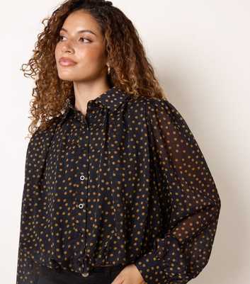 Blue Vanilla Black Chiffon Polka Dot Bubble Hem Shirt