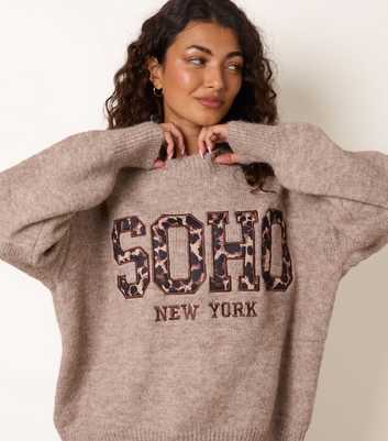 Blue Vanilla Light Brown Soho New York Embroidered Knitted Jumper