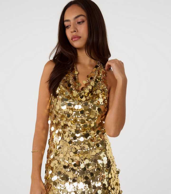 Pink Vanilla Gold Sequin Halter Neck Mini Dress