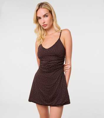 Pink Vanilla Dark Brown Diamante Slinky Skater Dress