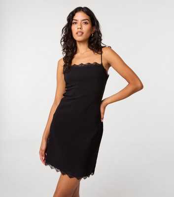 Pink Vanilla Black Lace Trim Strappy Mini Dress