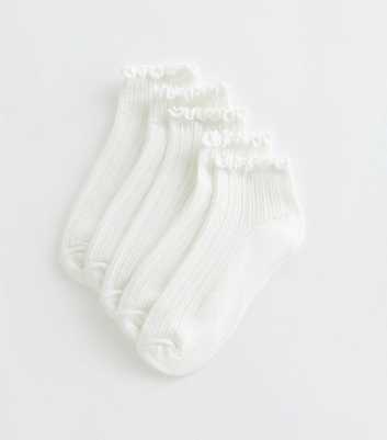 Girls Pack of 4 White Cotton Rich Ribbed Frill Trim Socks