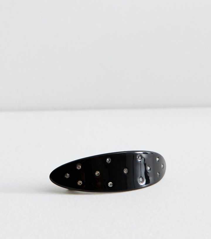 Black Diamante Embellished Oval Hair Clip