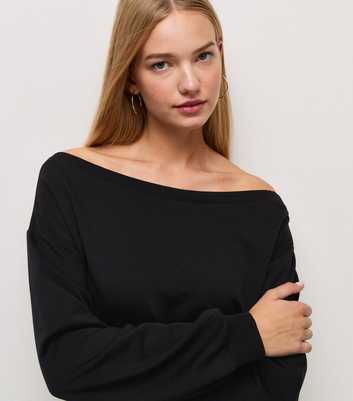 Black Cotton Rich Off The Shoulder Sweatshirt