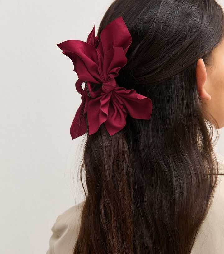 Dark Burgundy Bow Embellished Hair Claw Clip