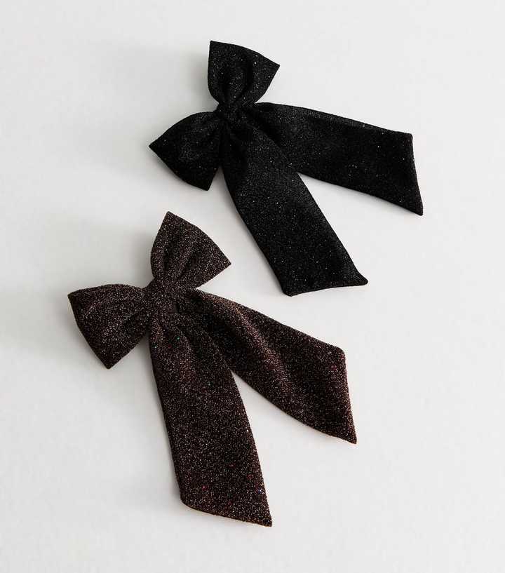 Pack Of 2 Black Lurex Bow Hair Slides