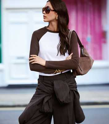 Brown Cotton Rich Raglan Sleeve Slim Baby Tee