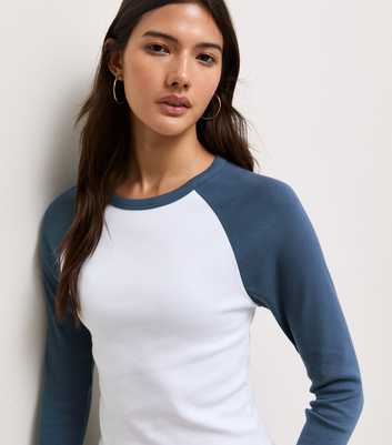 Blue Cotton Rich Raglan Sleeve Slim Baby Tee
