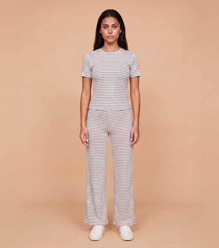 Urban Bliss Bright Blue Ribbed Wide Leg Striped Trousers