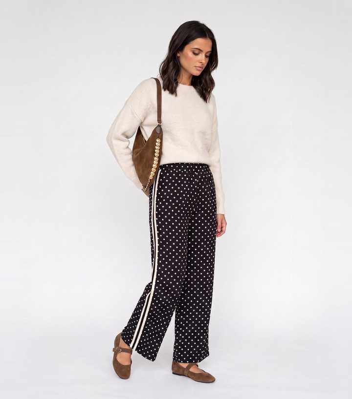Urban Bliss Black Polka Dot Side Stripe Wide Leg Trousers