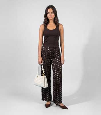 Urban Bliss Brown Polka Dot Side Stripe Wide Leg Trousers