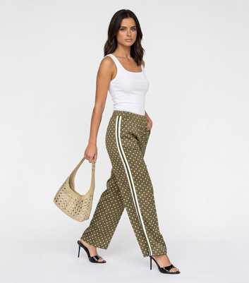 Urban Bliss Light Green Polka Dot Side Stripe Wide Leg Trousers