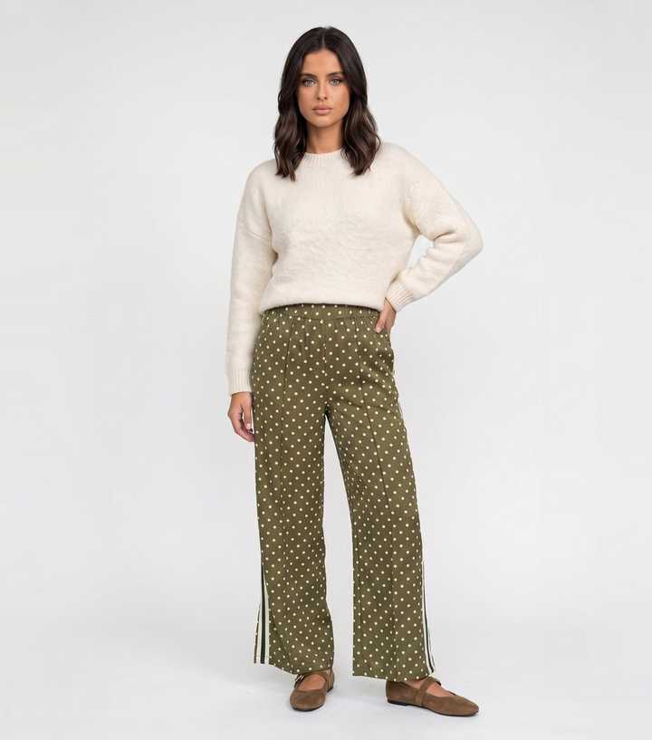 Urban Bliss Light Green Polka Dot Side Stripe Wide Leg Trousers