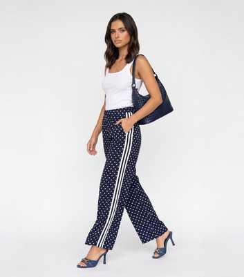 Urban Bliss Blue Polka Dot Side Stripe Wide Leg Trousers