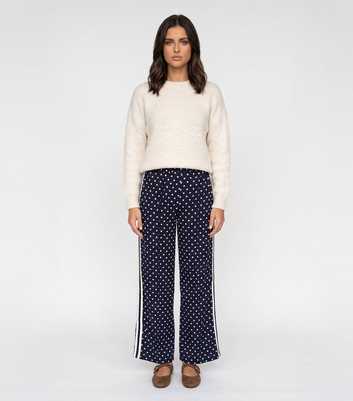 Urban Bliss Blue Polka Dot Side Stripe Wide Leg Trousers