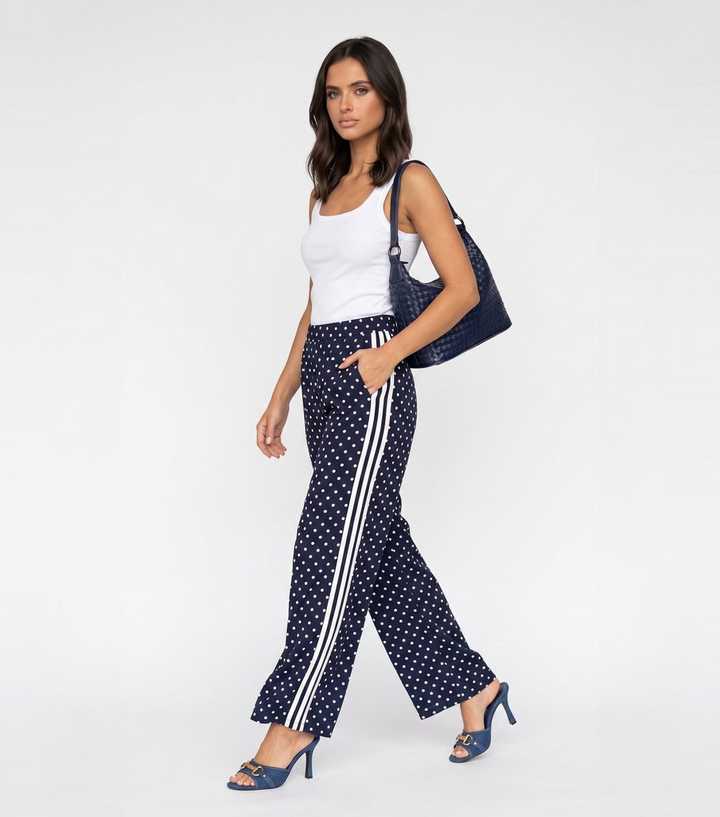 Urban Bliss Blue Polka Dot Side Stripe Wide Leg Trousers