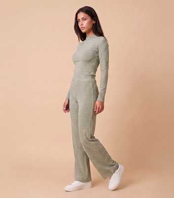 Urban Bliss Light Khaki Ribbed Long Sleeve Striped Top