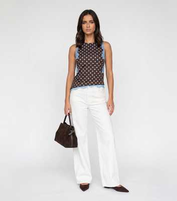 Urban Bliss Brown Polka Dot Lace Trim Sleeveless Top