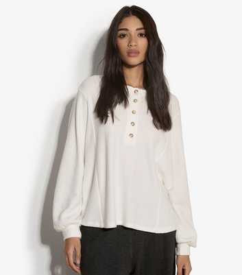 Apricot White Jersey Henley Button Front Top
