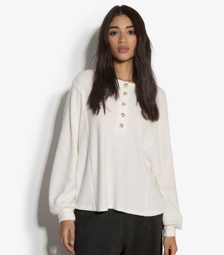 Apricot White Jersey Henley Button Front Top