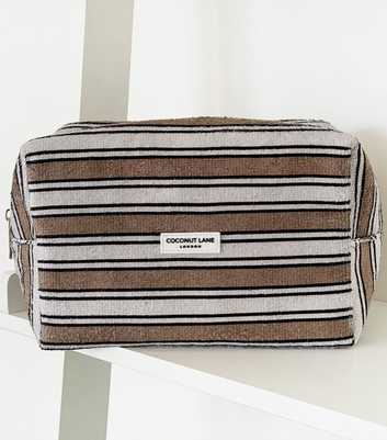 Coconut Lane Brown Retro Stripe Makeup Bag