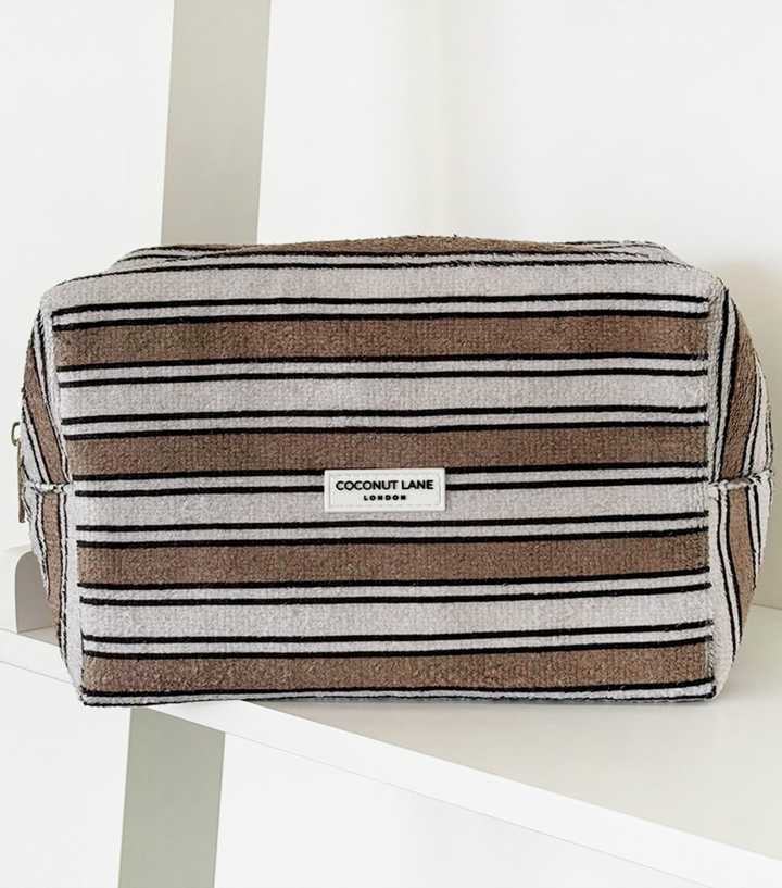 Coconut Lane Brown Retro Stripe Makeup Bag