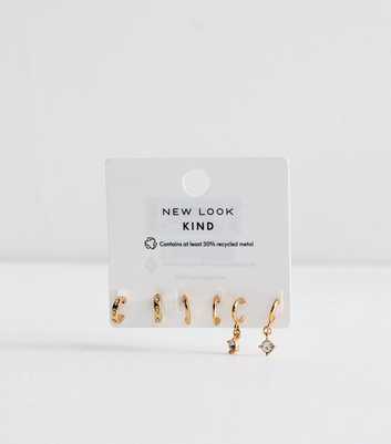 Pack Of 3 Gold Tone Mini Gem Drop Hoop Earrings