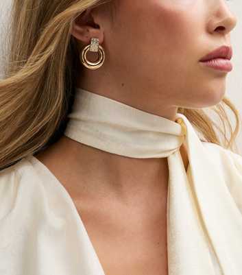 Gold-Tone Diamante Circle Doorknocker Earrings