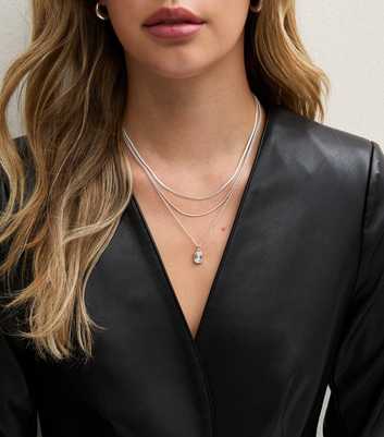 Silver Tone Three Layer Chain Necklace
