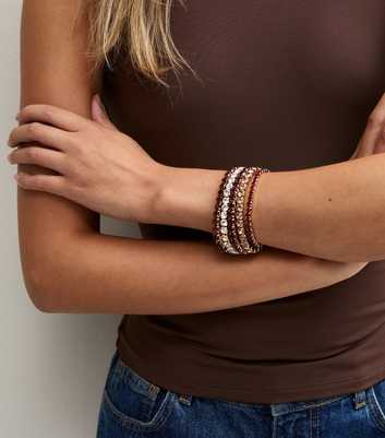 Pack of 5 Brown Stretchy Diamante Bracelets