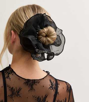 Black Mesh Glitter Scrunchie