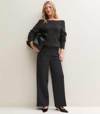 Blue Pinstripe Ponte Wide Leg Trousers