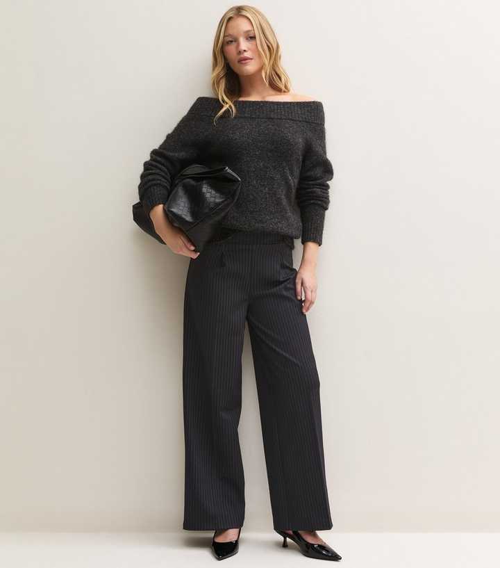 Blue Pinstripe Ponte Wide Leg Trousers