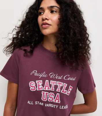 Dark Burgundy Cotton Seattle Logo Relaxed T-Shirt