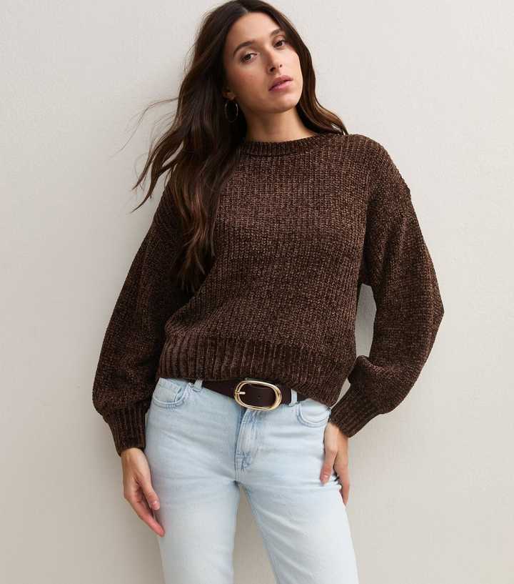 Sunshine Soul Dark Brown Chenille Crew Neck Jumper