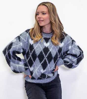 Sunshine Soul Grey Love Heart Argyle Pattern Jumper