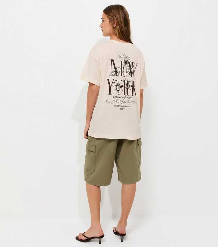 Off White Cotton New York Logo Oversized T-Shirt