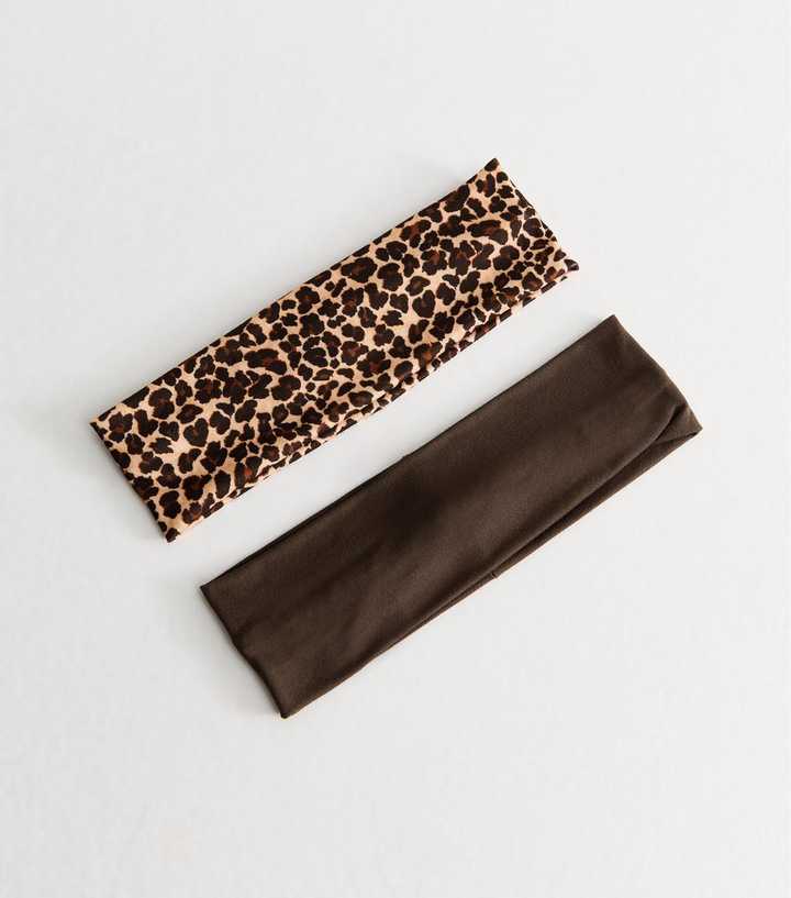 Pack Of 2 Brown Leopard Print Stretch Headbands
