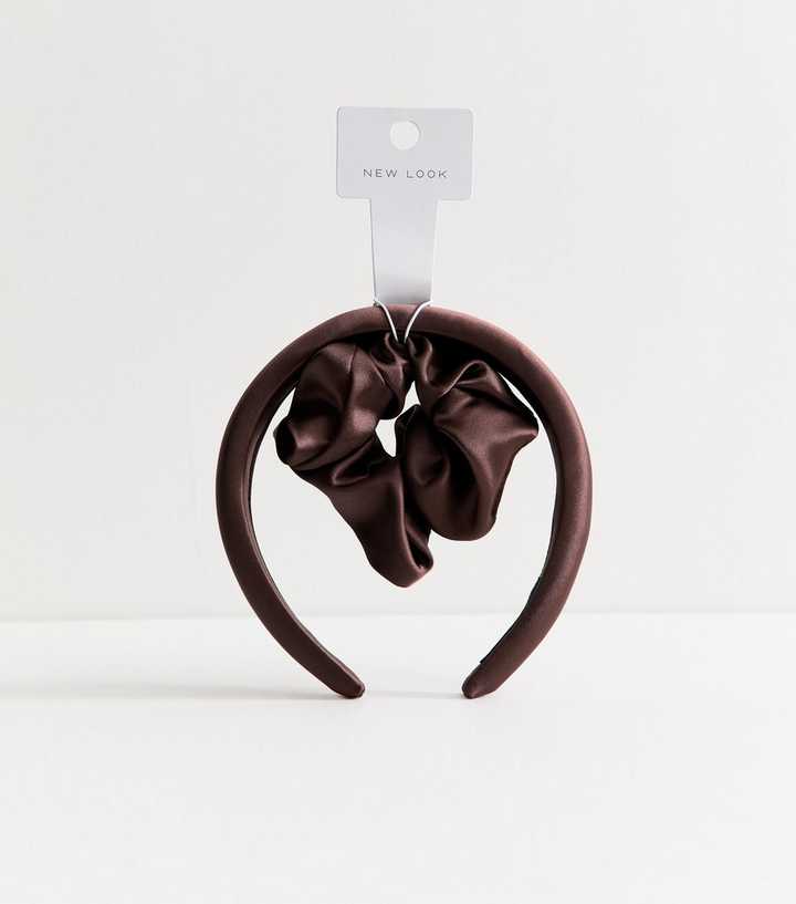 Brown Satin Headband and Scrunch Set