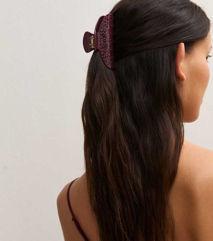 Dark Burgundy Diamante Hair Claw Clips