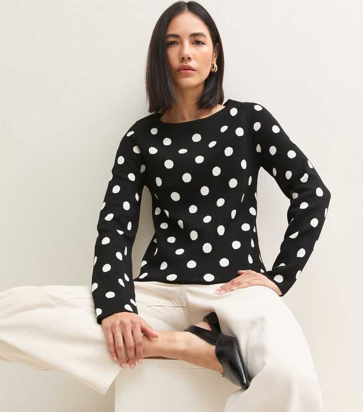 Black Polka Dot Crew Neck Jumper