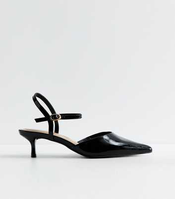 Truffle Black Patent Faux Leather Ankle Strap Court Shoes