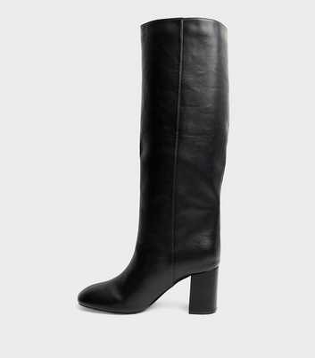 Public Desire Black Faux Leather Maison Knee High Heeled Boots